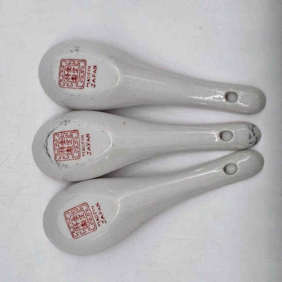Japanese Porcelain Spoons With Silverplated Dragon Rest Design Set of 3 - Picture 5 of 9